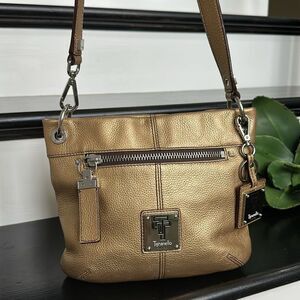 Tignanello Metallic Gold Leather Crossbody Purse | Soft Pebbled Shoulder Bag